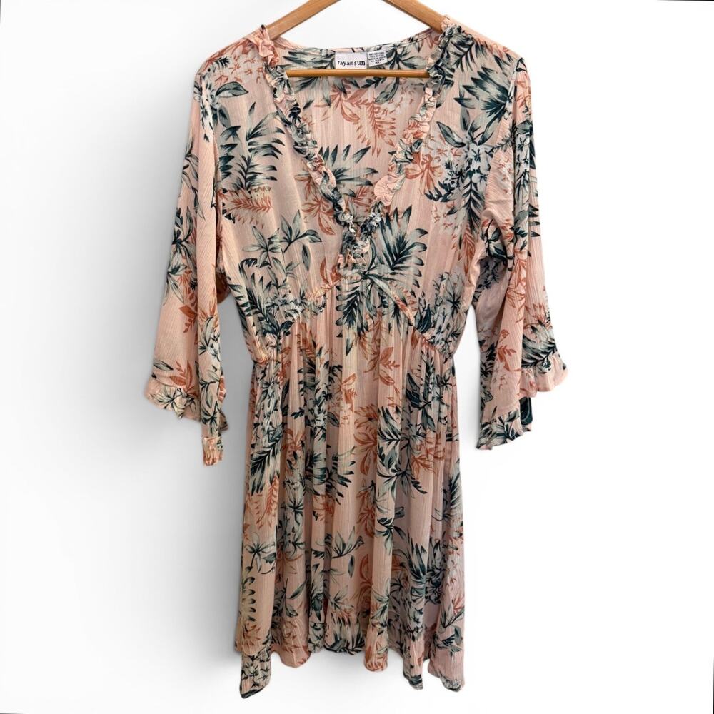 Raya Sun Pink Floral Mini Dress Swim Cover Women's XL Beach Vacation Resort Boho